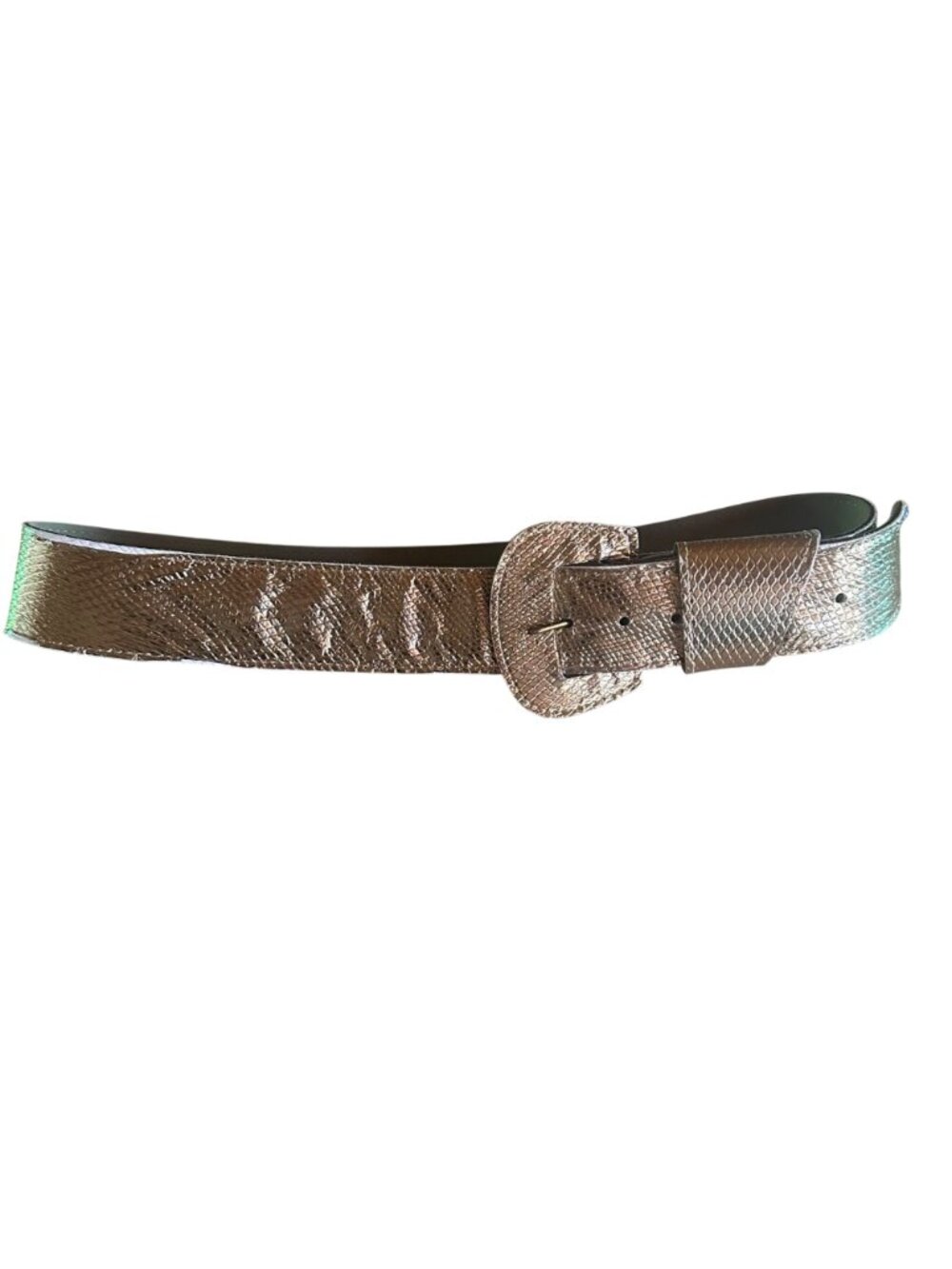 Vintage Gold Foil Snakeskin Embossed Belt With Metallic Finish & Statement Buckl - Picture 2 of 8